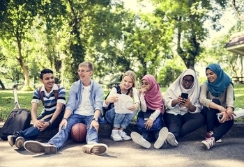 A group of diverse teenagers stock photo NULLED