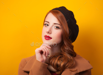 Redhead women in beret stock photo NULLED