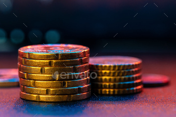 Euro coin on stock chart. Financial investment concept. stock photo NULLED