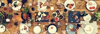 Group Of People Dining Concept stock photo NULLED