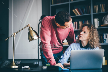 Freelance couple working from home. stock photo NULLED