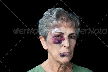 Beaten old woman stock photo NULLED