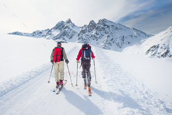 Group of skier climbers stock photo NULLED