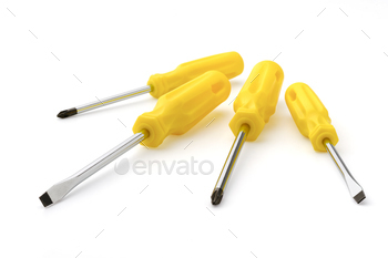 Group of yellow screwdrivers stock photo NULLED