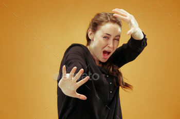 Portrait of the scared woman stock photo NULLED