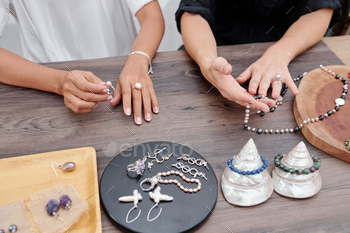 Women buying jewelry stock photo NULLED