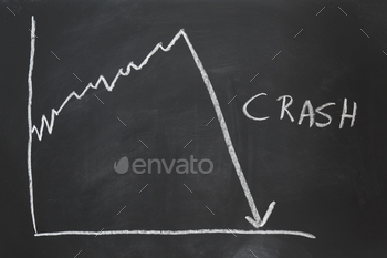 stock market crash - hand-drawn graph on chalkboard stock photo NULLED