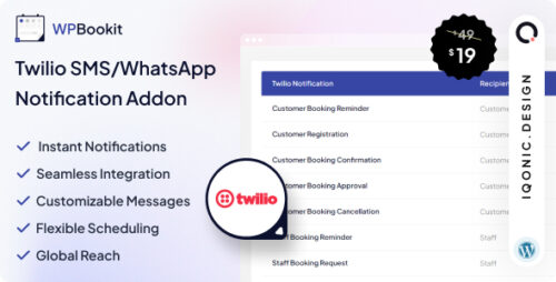 WPBookit - Twilio SMS/WhatsApp Notification (Addon) NULLED